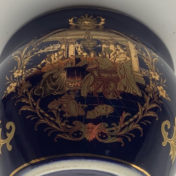 Vintage Limoges Cobalt Blue Vase/Planter with Classical Figures Design in Gold - Picture 5 of 8